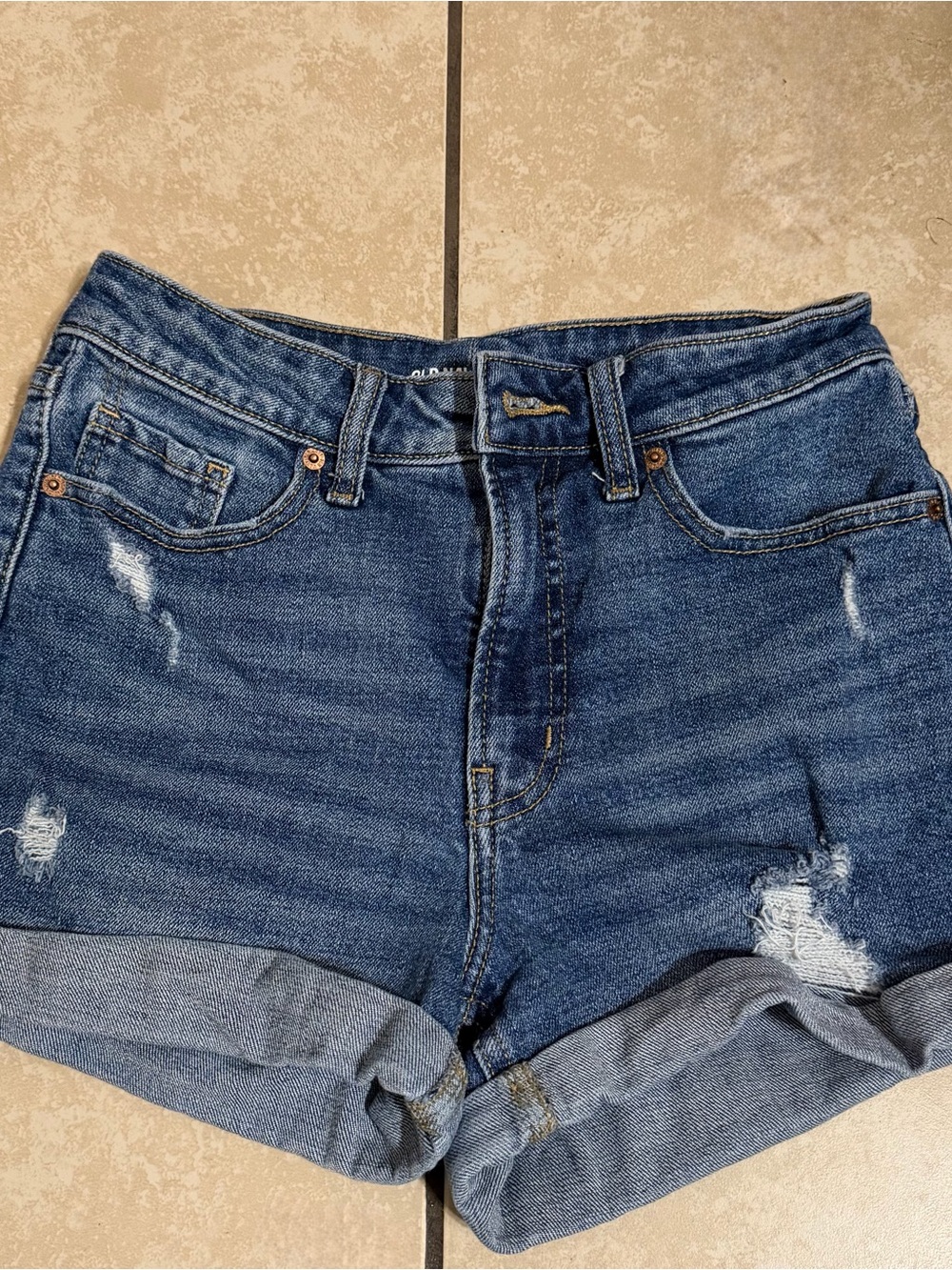 Old Navy Dark Blue Distressed Roll-Cuff Jean Shorts